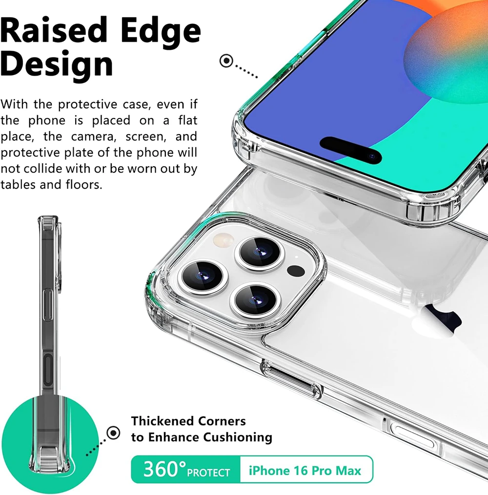 Фото Гибридный противоударный чехол из PC+TPU для iPhone 18, 17 Air, 17E, 16, 16E, 15, 14 Plus, 13, 12, 11 Pro Max – прозрачная жесткая задняя панель, мягкий тонкий корпус №3