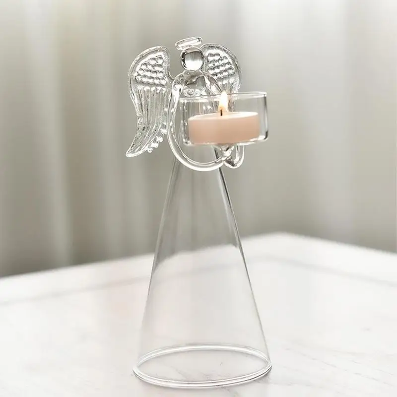 

Clear Candle Holder Angel Candlestick Holder Tea Light Stand for Wedding Party Restaurant Hotel Christmas Dining Table Decor
