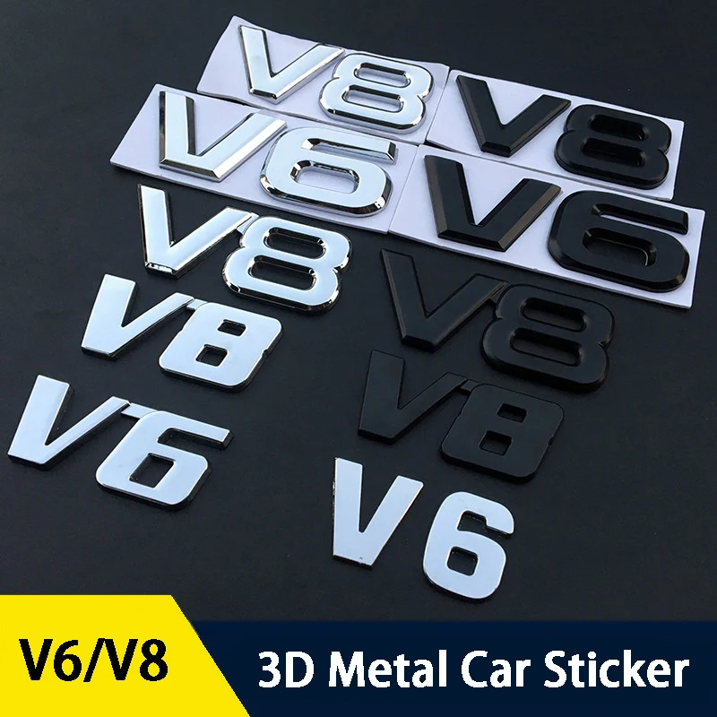 

1Pcs 3D Metal Car Decoration Decal Metal Self Adhesive V6 V8 Rear Truck Car Badge Emblem Sticker Car Styling For Universal Cars