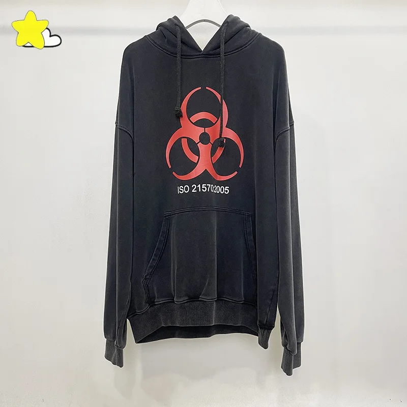 

Streetwear Vintage Washed Black Vetements Hoodie Men Women 1:1 Oversized VTM Sweatshirts Casual Top Quality Pullovers With Tag