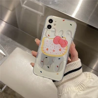 kawaii hello kitty cute cream kt bracket phone cases for iphone 13 12 11 pro max mini xr xs max 8 x 7 girl shockproof soft shell