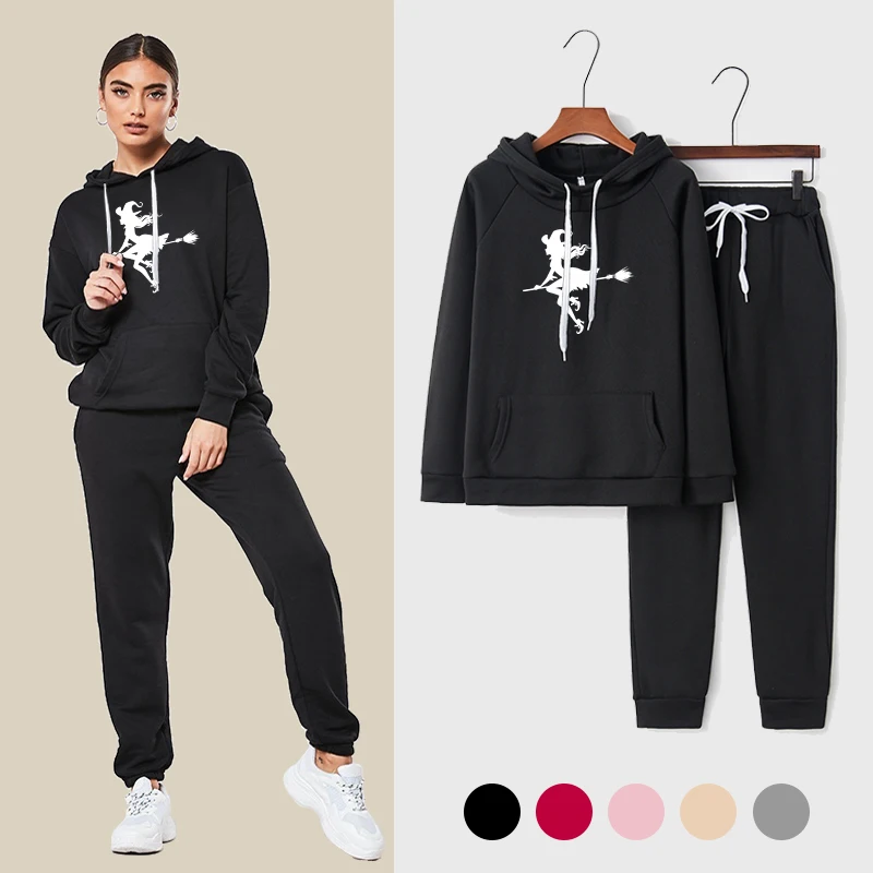

2022 Women's Casual Long-Sleeved Sportswear Hoodie + Trousers 2-Piece Set Of Solid Color Warm Suit, S-4XL, 5Colors.