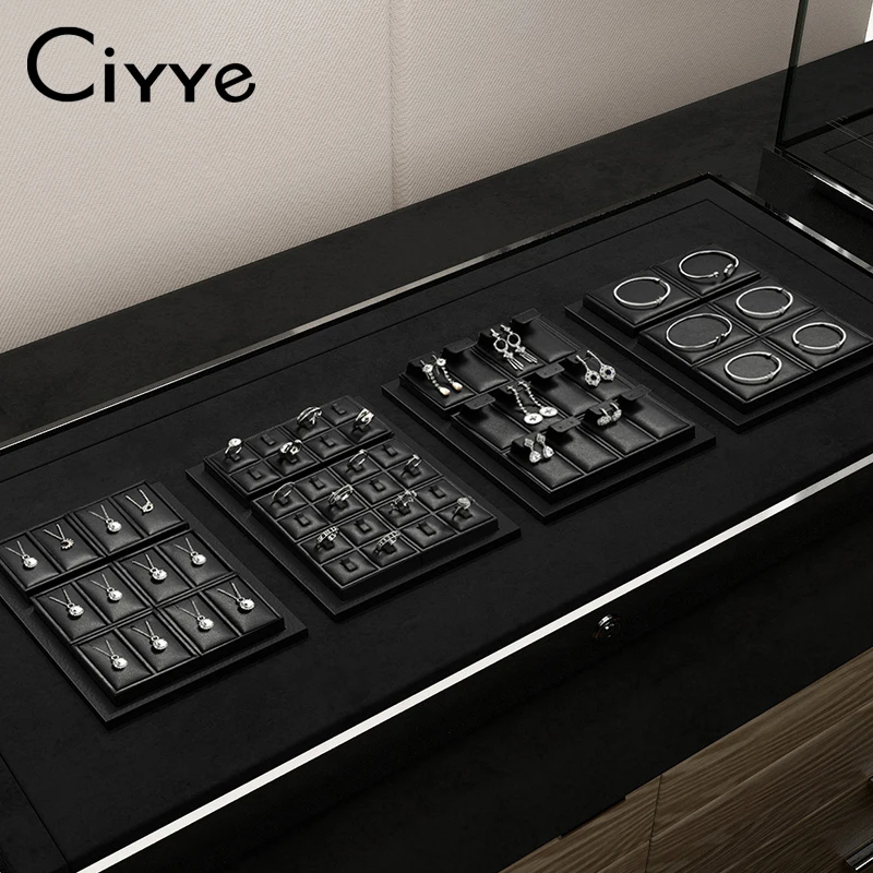 Новинка черные кожаные ювелирные кольца Ciyye витрина серьги ожерелье фотография