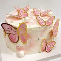 10pcs purple pink butterfly cake toppers butterflies dessert cake decorations card wedding princess girls birthday party decor