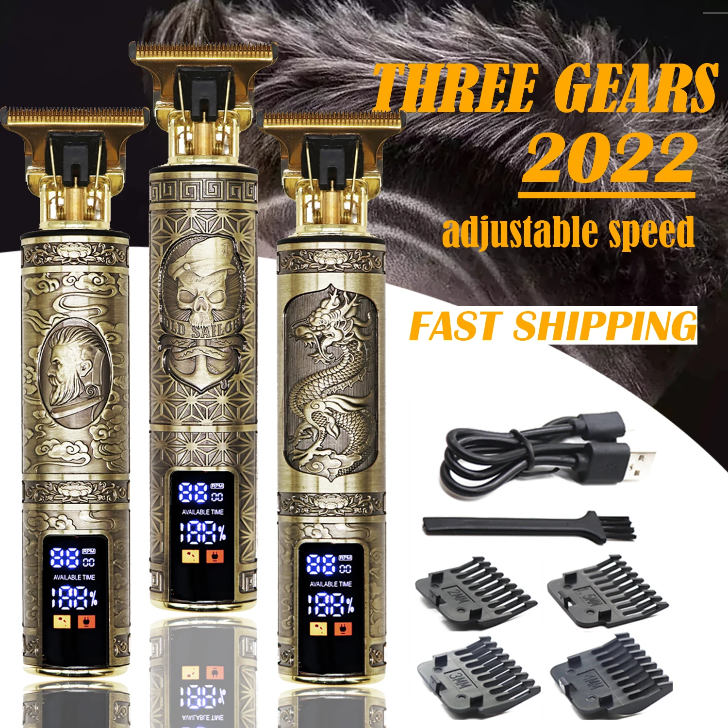 2022 Vintage T9 0MM Electric Cordless Hair Cutting Machine Professional Hair Barber Trimmer For Men Clipper Shaver Beard Lighter