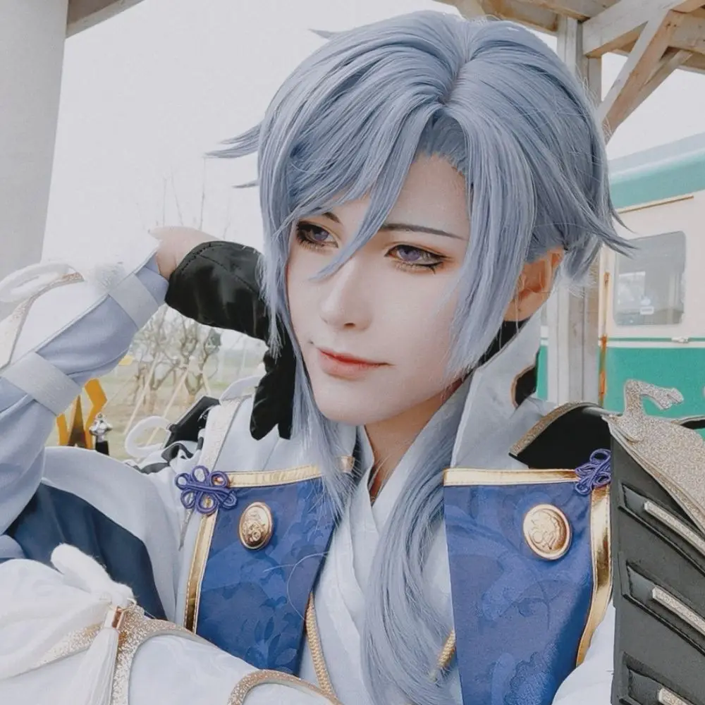 

Genshin Impact Cosplay Kamisato Ayato Cosplay Wig Soft Cat Brand light blue long hair Free wig Cap