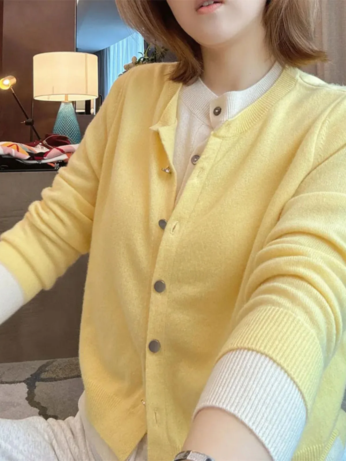 Контрастный цвет в стиле пэчворк искусственный вязаный женский осенний желтый