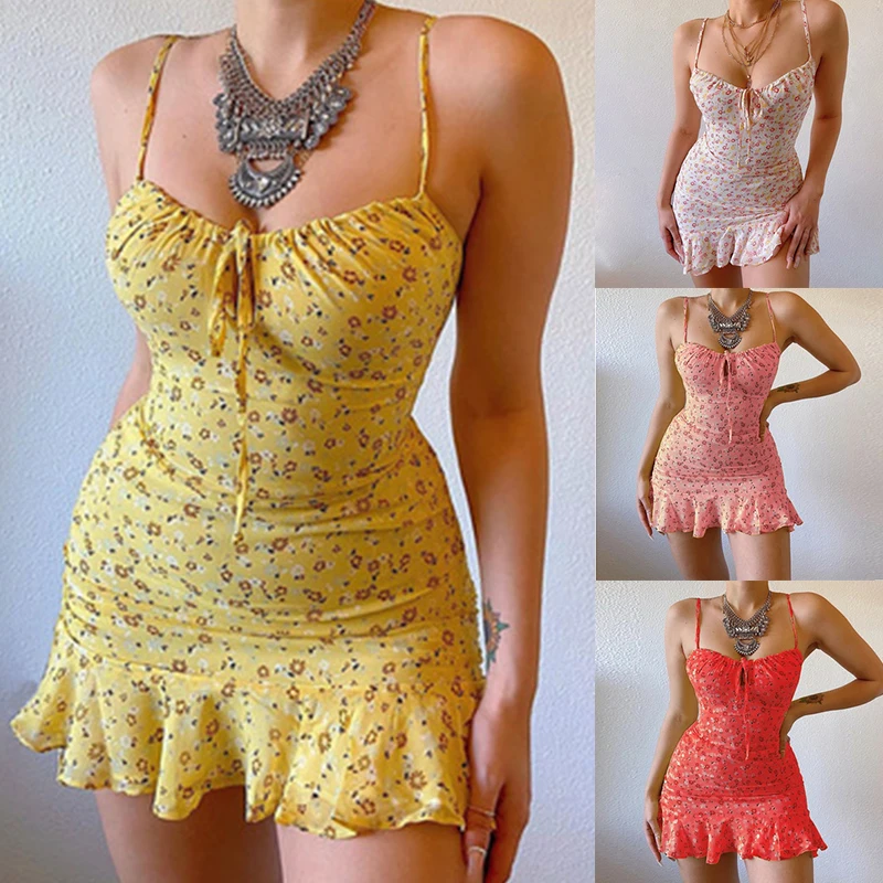 

Ажурные платья, летнее платье, женское облегающее сексуальное платье с цветочным принтом, на бретелях, с вырезами на груди