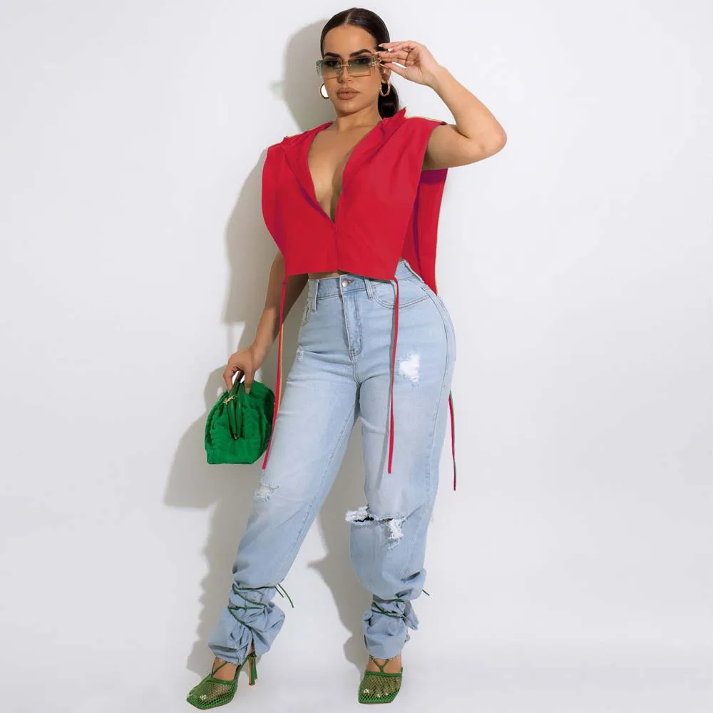 Новая модная однотонная блузка на молнии с отворотом топ коротким рукавом