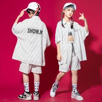 summer girl kpop hip hop clothing children striped short sleeve shirt streetwear shorts ins white dance costume 6 8 10 12 14 16y