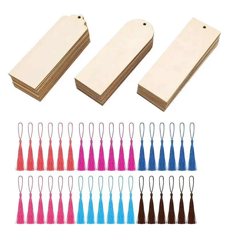 

Wood Bookmarks With Tassels Wooden Rectangle Blank Bookmarks With Hole 36pcs Wooden Bookmarks With Tassels Rectangle For DIY