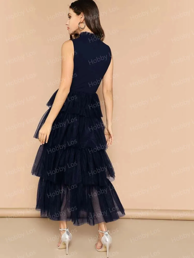 Модная классическая черная летняя юбка тюлевые многослойные юбки с оборками