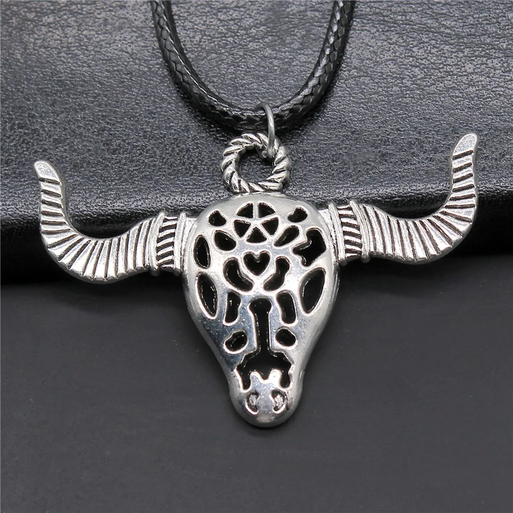 Винтажная подвеска в стиле ретро унисекс, 2 цвета, 50x34 мм, ожерелье-цепочка из искусственной кожи Ngau Tau