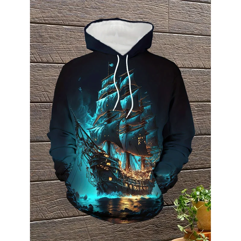 Толстовка с капюшоном рисунком луны для мужчин навигационный компас