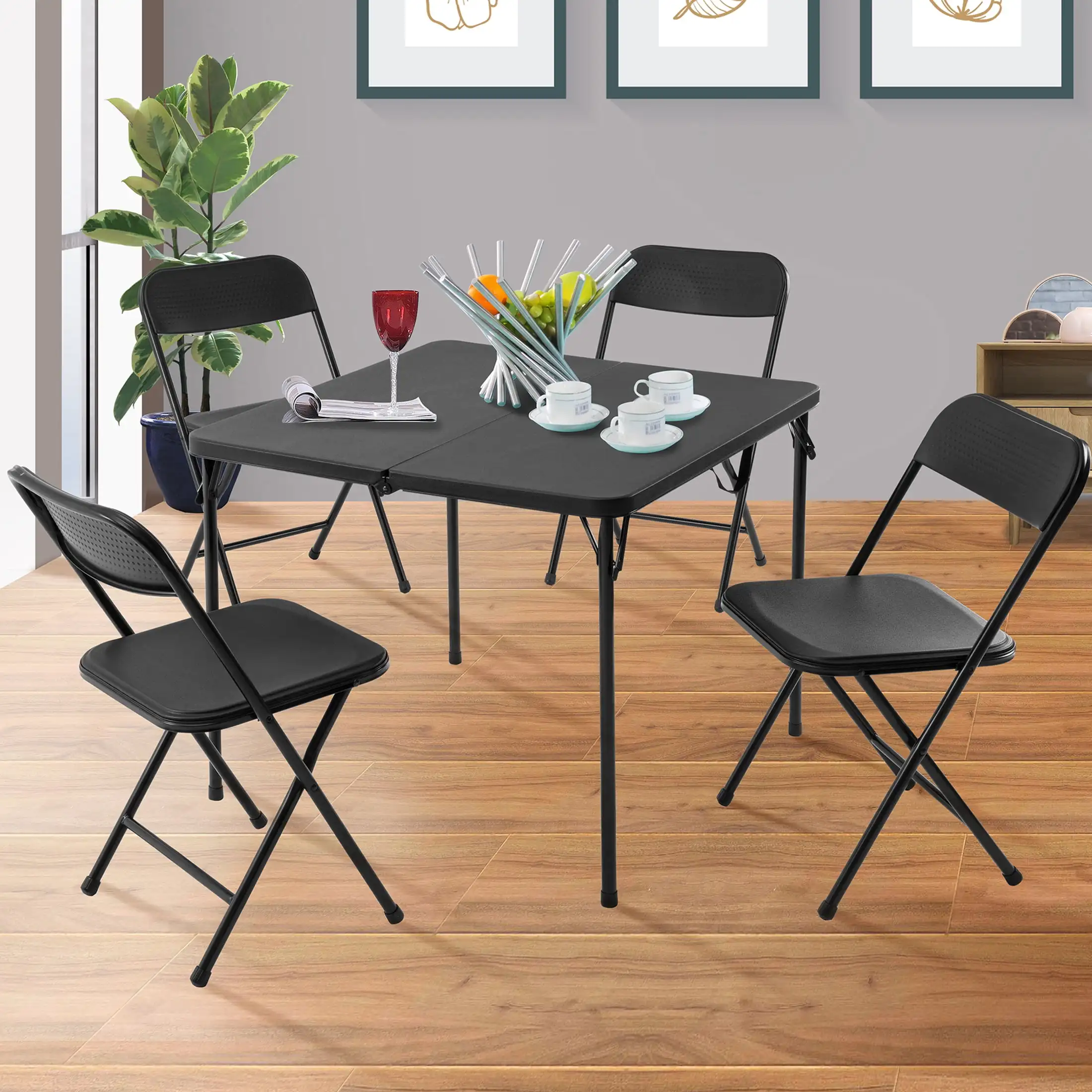 

Набор из 5-ти предметов из смолы для открыток и четырех стульев-черный, компактный обеденный и игровой набор