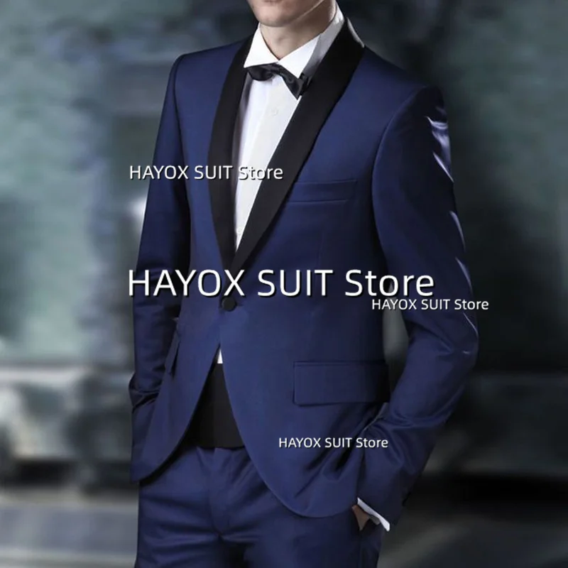 Men's Suits 2 Piece Slim Fit Shawl Collar One Button Jacket Pants Business Formal Meeting Office Set Wedding Groom Prom Party Tu