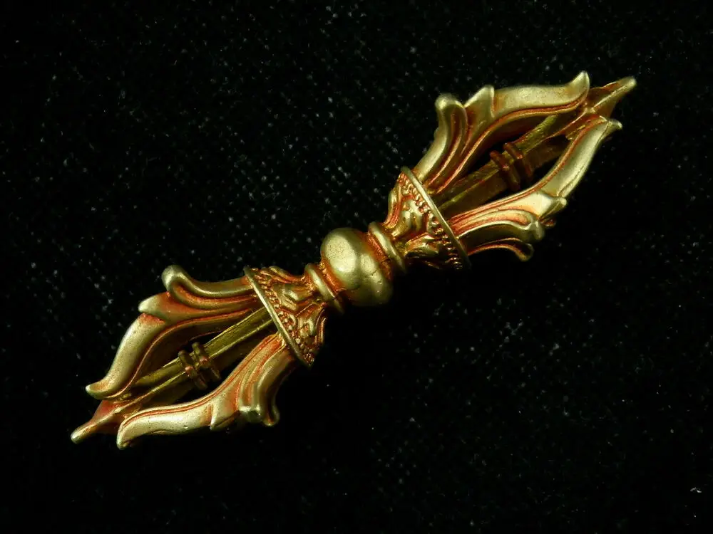 

Excellent Tibetan Brass W/gilt Hand Made Ritual Implement