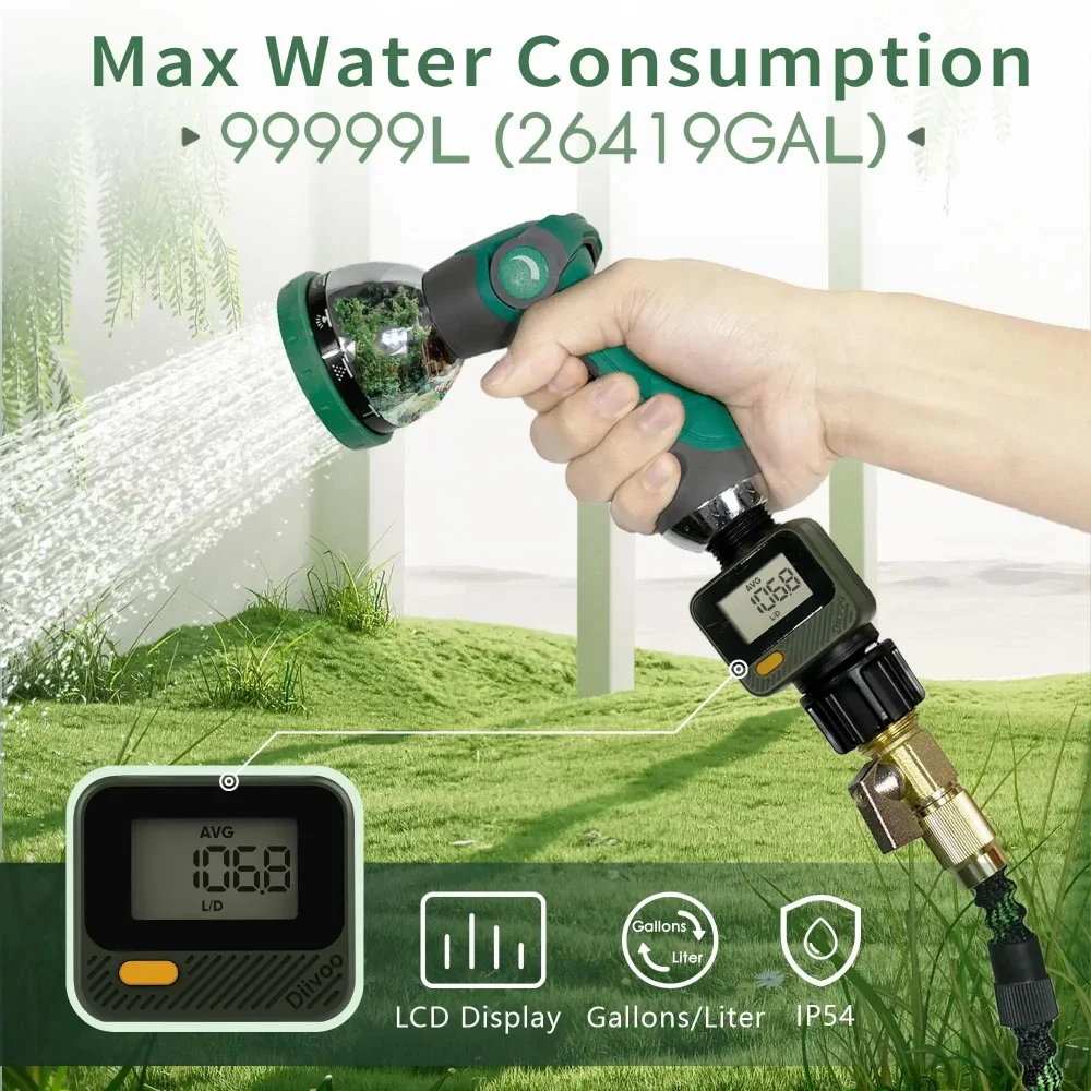 Фото Цифровой расходомер воды Diivoo IP54 Высокоточное измерение расхода воды для полива сада на открытом воздухе, резервуары для воды №5