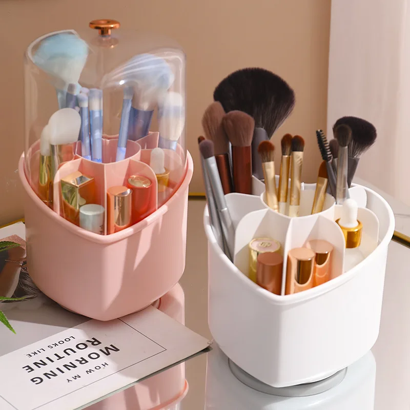 

360 Degree Rotating Makeup Brush Storage Box Desktop Cosmetic Brushes Organizer Lipstick Eyebrow Cosmetics Makeup Organizer