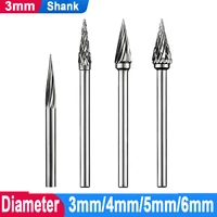 2pcs 3mm shank tungsten steel grinder carbide rotary file milling cutter burr engraving heads tools dremel accessories