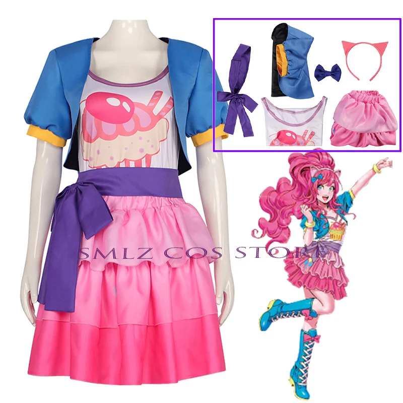 

Pinkie Pie Cosplay Anime Twilight Sparkle Costume Uniform Top Jackets Skirts Accessories Outfit Halloween Party Dress for Girl