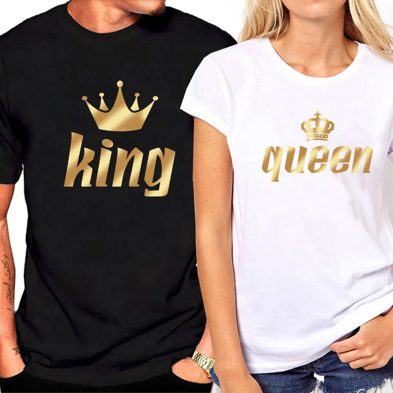 

Парные футболки King Queen с принтом, летние футболки для влюбленных с коротким рукавом для мужчин и женщин, дизайнерский Топ в стиле Харадзюку, ...