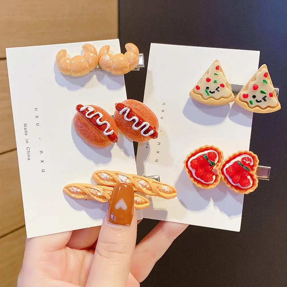 

Funny Egg Tart Pizza Simulated Food Croissant Women Hair Clips Korean Barrettes BB Hairpins Duckbill Side Clips