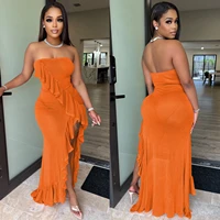 casual women long dress backless solid color party night clubwear strapless solid color sportwear dresses for women vestidos