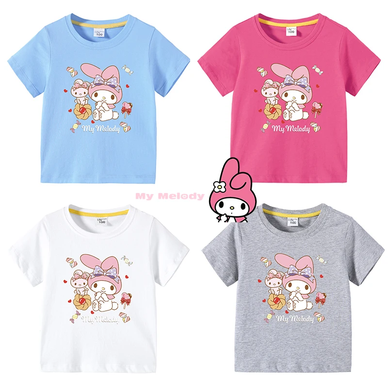 

2023 Hellokitty новинка мультфильм My Melody летняя хлопковая футболка с короткими рукавами для маленьких девочек аниме милые детские футболки милый ...