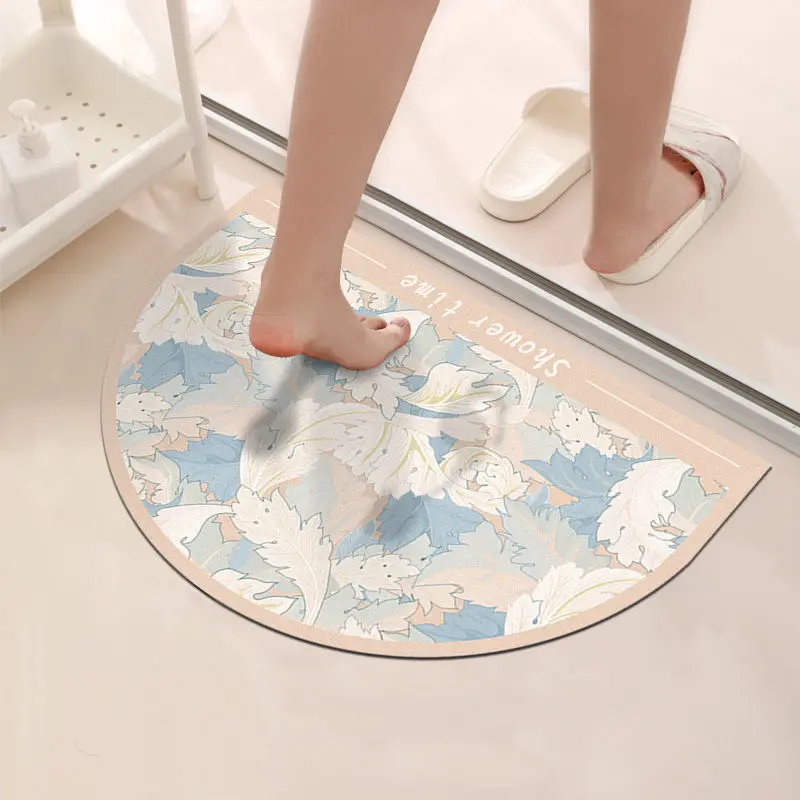 

Полукруглая мягкая диатомовая грязь, абсорбирующий коврик для ванной, пасторальный принт, коврик для входной двери, напольный Противосколь...