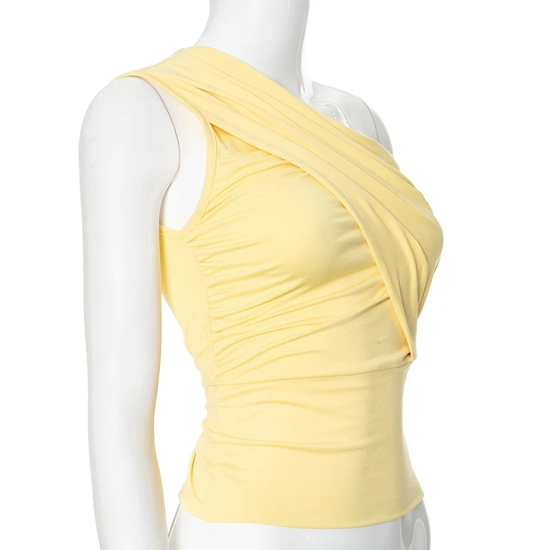 Y2K Casaul однотонная летняя женская футболка пуловер с вырезом на одно плечо