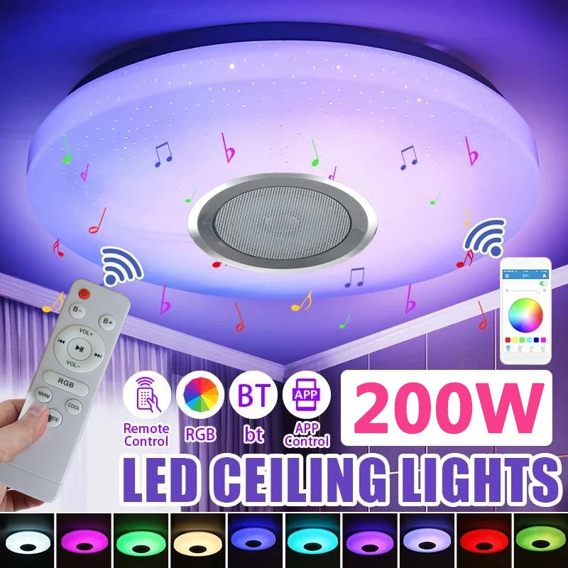 

Современный RGB светодиодный потолочный светильник, 200 В переменного тока, Вт, освещение для дома, музыкальный светильник с APP bluetooth для гостин...