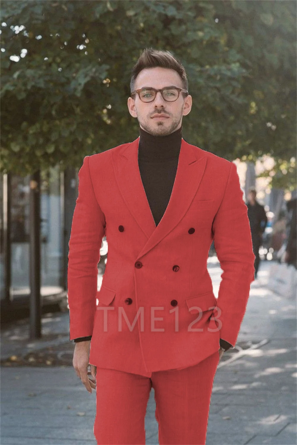 Classic Red Mens Suits Slim Fit Formal Business Blazer Double Breasted Banquet Tuxedo 2 Piece Jacket Pants Set Terno Masculino