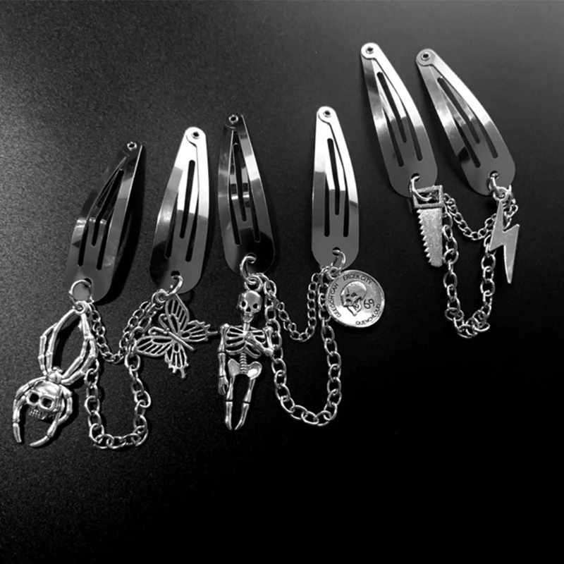 

Chain Snap Hairpin Metal Barrettes with Pendants Retro Aesthetic Gifts Gothic Hair Clips Hair Style Making Tool