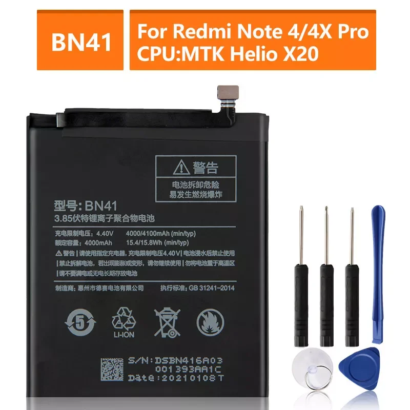 

NEW2022 Replacement Battery For xiaomi Redmi Note 4 Pro Note4 Redrice Note 4 Note 4X High-end Version BN41 Rechargeable 4100mAh