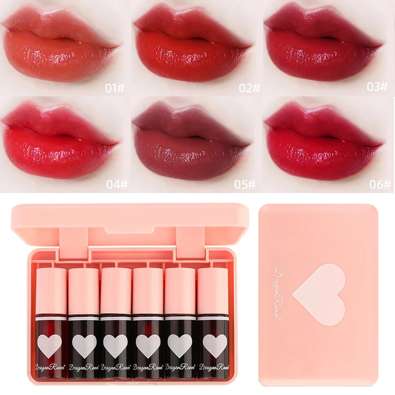 

6Pcs Lipstick Lip Glaze Long Lasting Lip Tint Dyeing Liquid Lip Gloss Set Make-up For Women Nonstick Cup Waterproof Cosmetics
