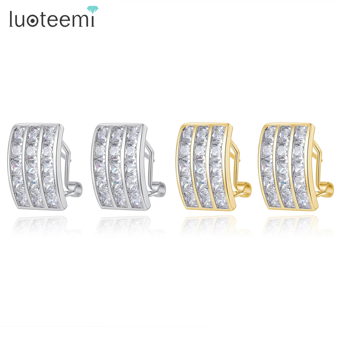 

LUOTEEMI Cute Gold-Color Clear Cubic Zircon Paved Geometric Stud Earrings For Women Unusual Punk Evening Party Girl Accessories