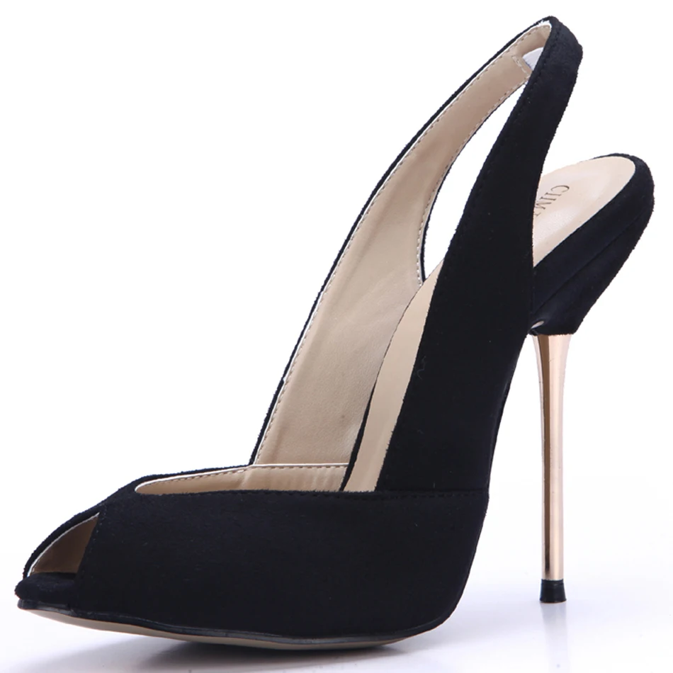 

CHMILE CHAU Suede Sexy Women Party Pumps Peep Toe Stiletto Iron High Heel Slingback Ladies Shoe Escarpins Talons Femmes 3845-g7