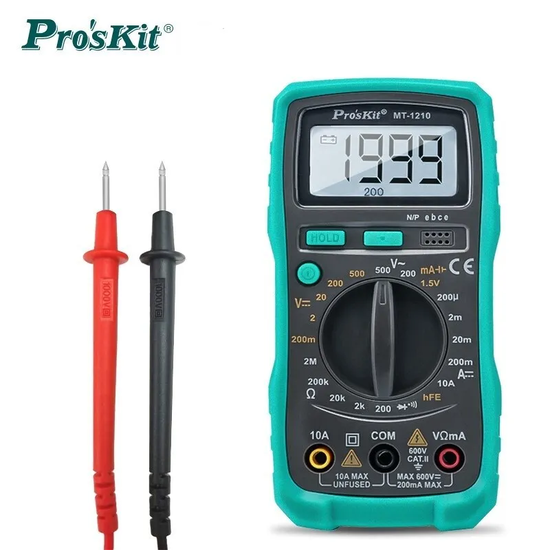 

Pro'sKit MT-1210 MT-1210-C 3 1/2 Compact Digital Multimeters Range Cap Ohm Transistor Diode Tester Data Hold Battery Test