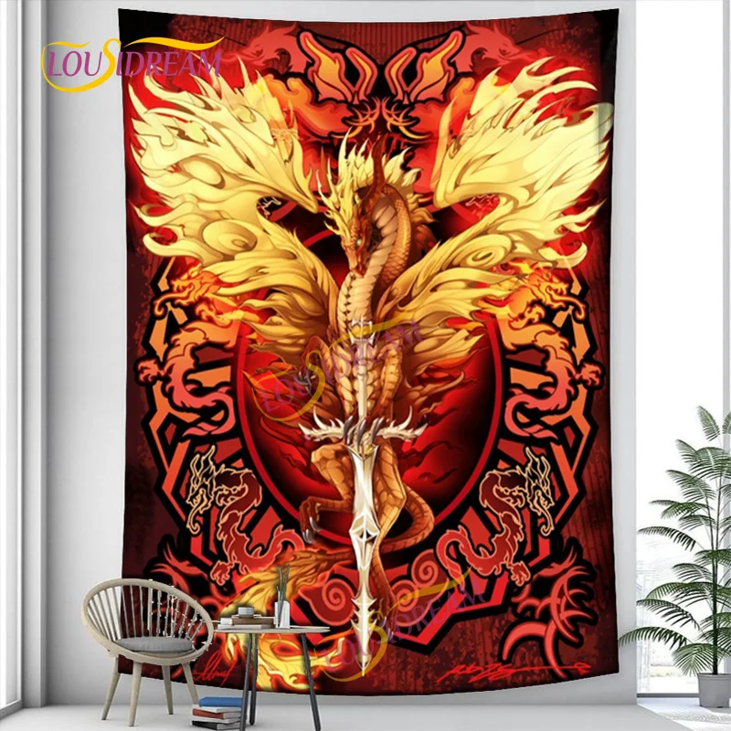 Mystic Dragon Tapestry Norse Mythology Dragon Bedroom Living Room Dorm Wall Decor Tablecloth Hiking Picnic Mat Cloth Beach Towel images - 6
