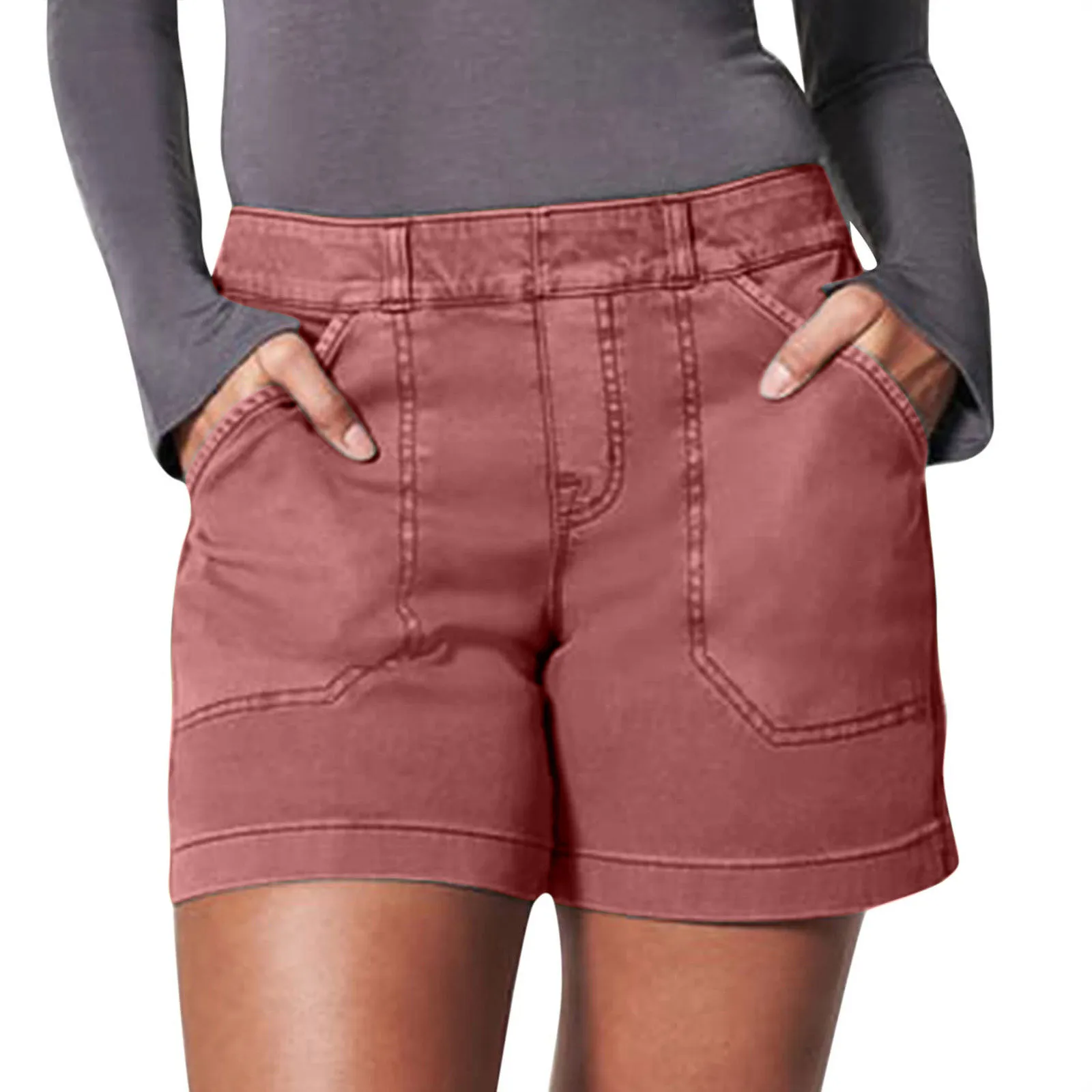 

Женские летние шорты из мягкой эластичной саржи с боковыми карманами без пуговиц и молнии