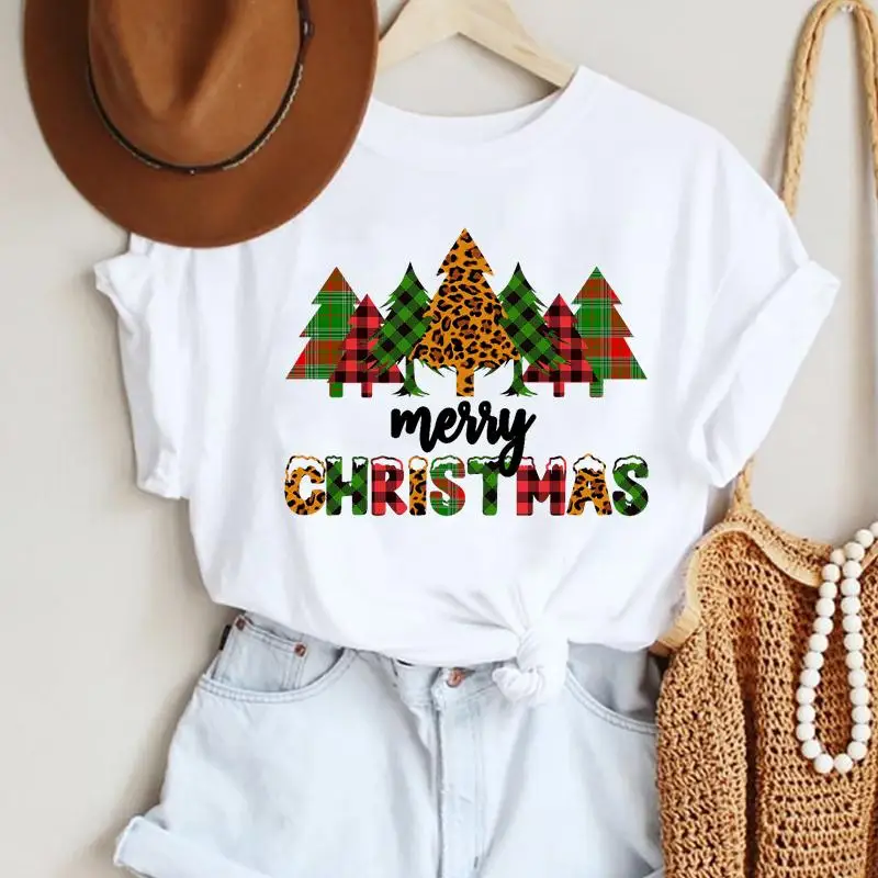 

Trend Women New Year Tree Happy Festival T-shirts Merry Christmas Cartoon Fashion Holiday Print Top Graphic Tshirt Travel Tee