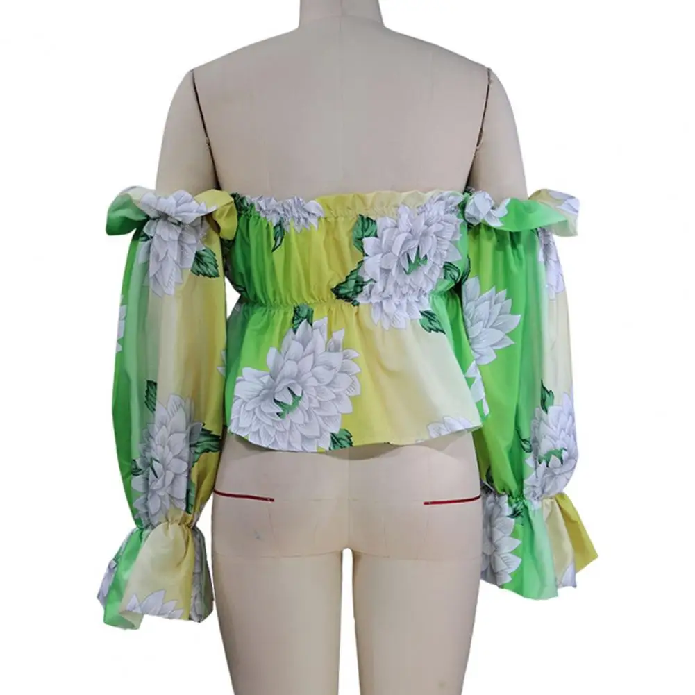 

Quick Drying Chest Wrap Slash Neck Flower Print Women Blouse Female Clothing