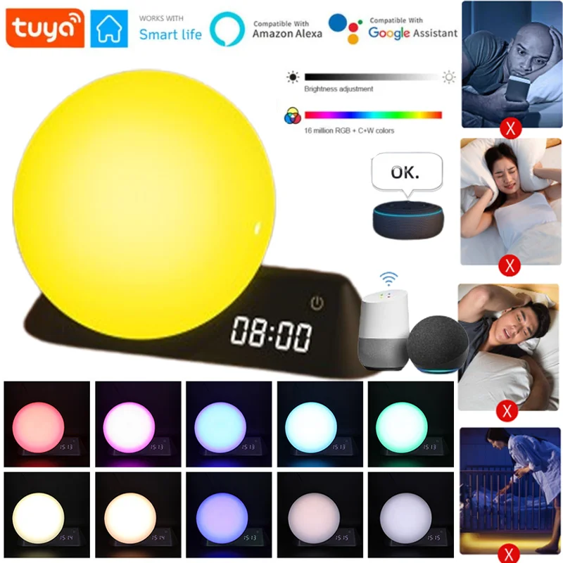 

Smart Bluetooth Wifi Night Light Digital Wake-up Light Workday Alarm Clock Sunrise/sunset Intelligent Life App Control Google