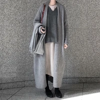 2021 women new elegant long cardigan ladies grey black knitted oversize loose ribbed sweaters fashion coat autumn winter y2k