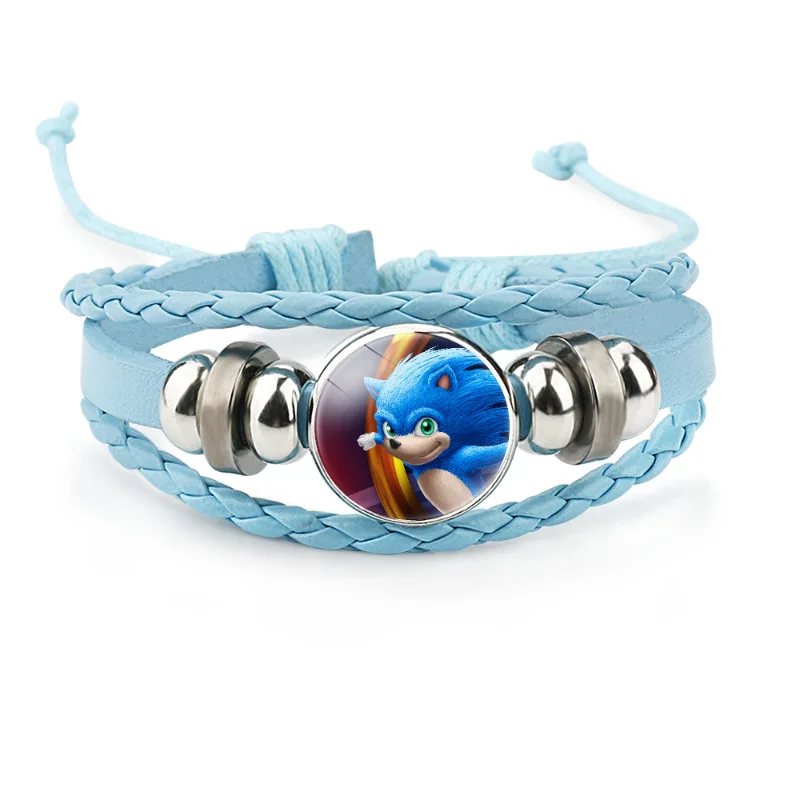 

Cartoon Bracelet Sonic The Hedgehog Time Gemstone Blue Multi-layer Leather High-value Creative Hand-woven Fashion Trend Jewelry