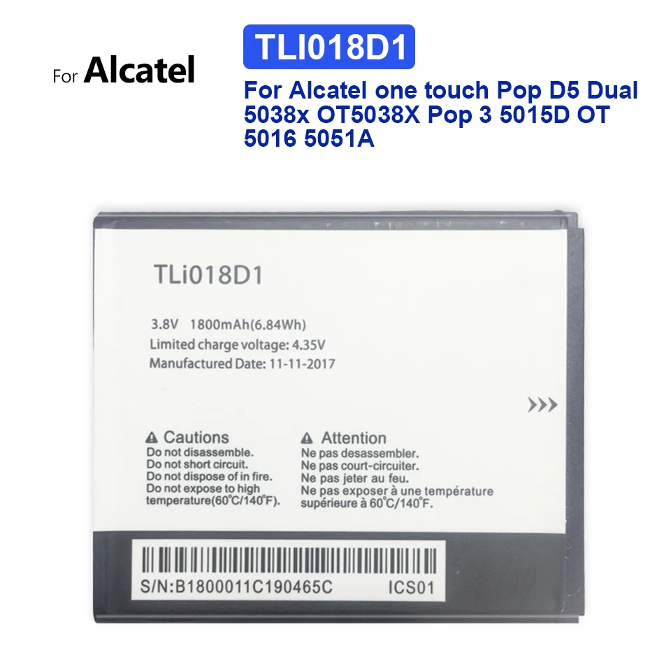 Сменный аккумулятор TLi018D1 1800 мАч для Alcatel One Touch Pop D5 Dual 5038x OT5038X Pop 3 Pop3 5015D OT 5016 5051A