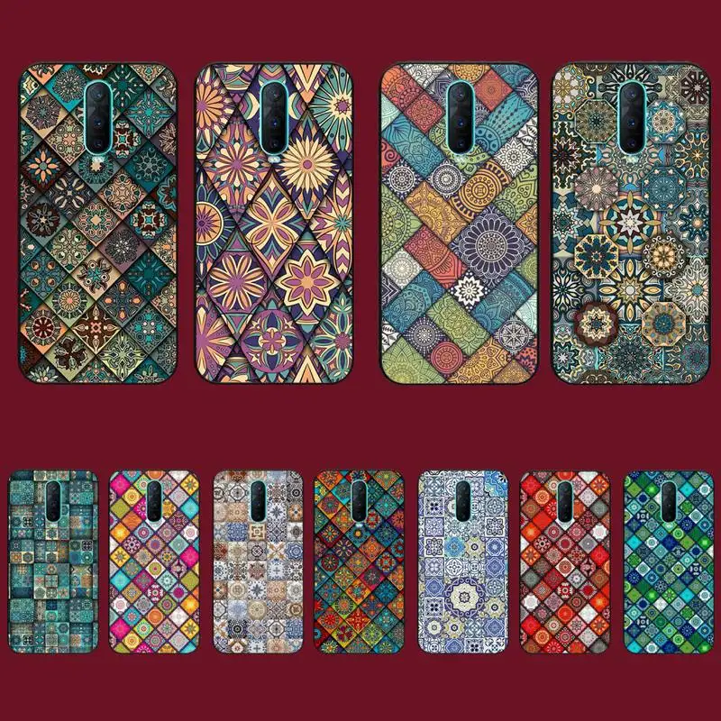 

Retro Lattice Flower Phone Case for Vivo Y91C Y11 17 19 17 67 81 Oppo A9 2020 Realme c3