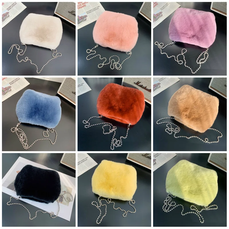 

Simple Faux Rabbit Fur Crossbody Bag for Women Japanese Style Solid Colour Mobile Phone Package Designer Soft Plush Small Purse