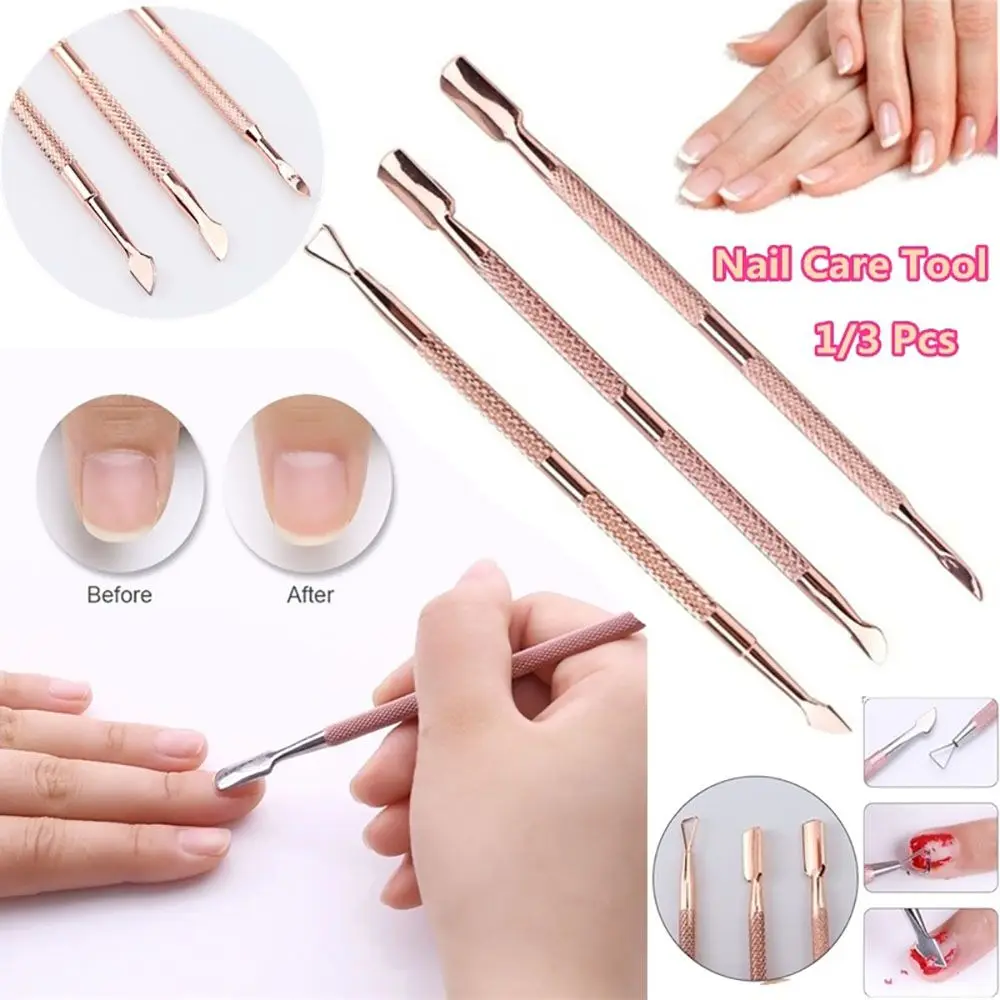 

1/3pcs Rose Gold Stainless Steel Cuticle Remover Dual-ended Finger Dead Skin Push Nail Cuticle Pusher Nail Care Tools Set